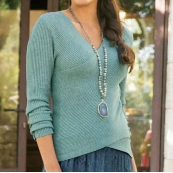 SOFT SURROUNDINGS Faux Wrap Sweater Teal Size Medium - Picture 1 of 7